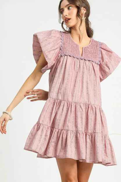 Umgee Floral Ruffled Cap Sleeve Tiered Mini Dress - Bitsy Gypsy Boutique