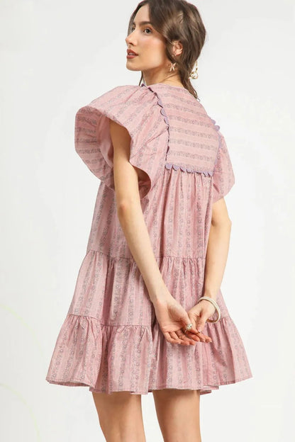 Umgee Floral Ruffled Cap Sleeve Tiered Mini Dress - Bitsy Gypsy Boutique