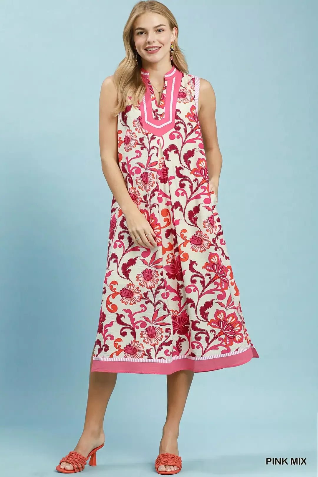 Umgee Floral Scroll Sleeveless Midi Dress - Bitsy Gypsy Boutique