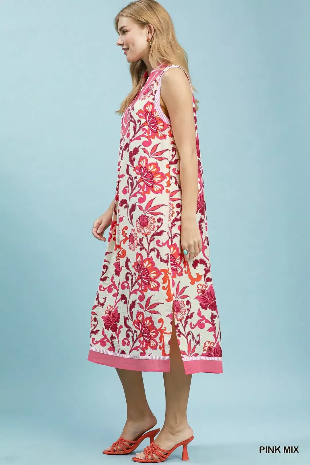 Umgee Floral Scroll Sleeveless Midi Dress - Bitsy Gypsy Boutique