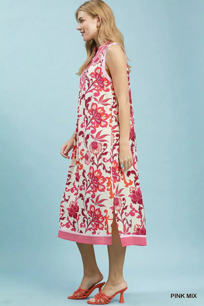 Umgee Floral Scroll Sleeveless Midi Dress - Bitsy Gypsy Boutique