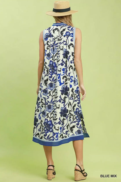 Umgee Floral Scroll Sleeveless Midi Dress - Bitsy Gypsy Boutique