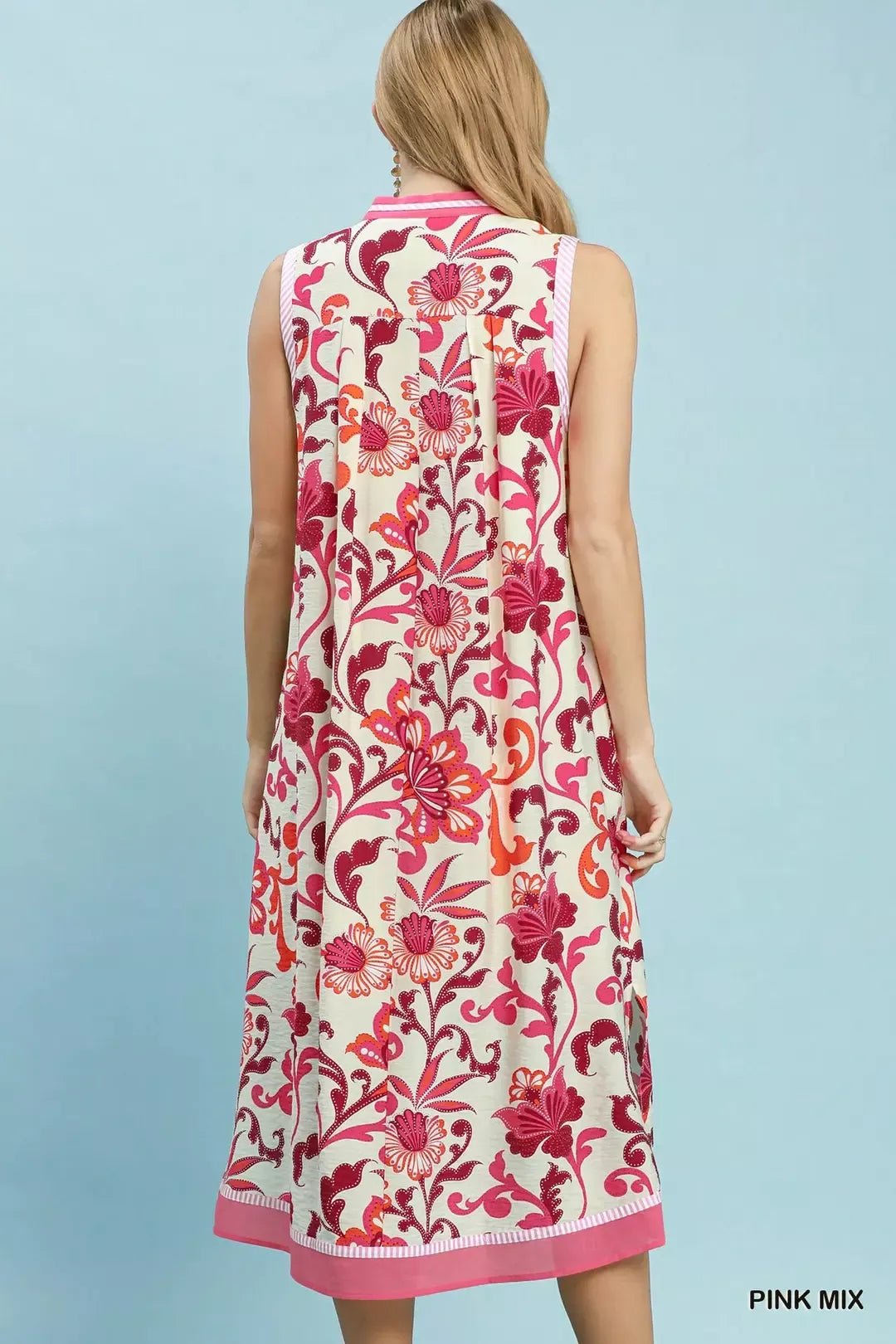 Umgee Floral Scroll Sleeveless Midi Dress - Bitsy Gypsy Boutique