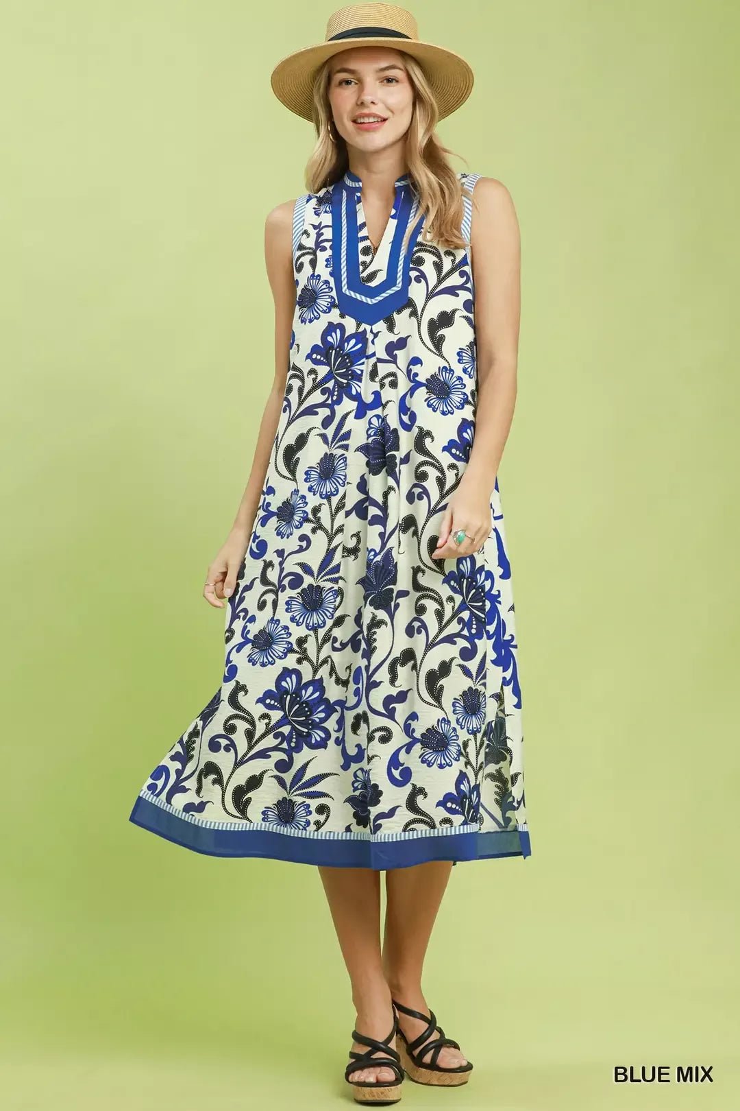 Umgee Floral Scroll Sleeveless Midi Dress - Bitsy Gypsy Boutique