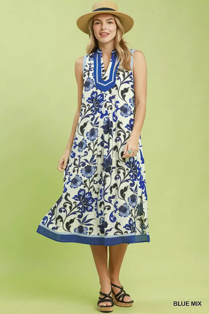 Umgee Floral Scroll Sleeveless Midi Dress - Bitsy Gypsy Boutique