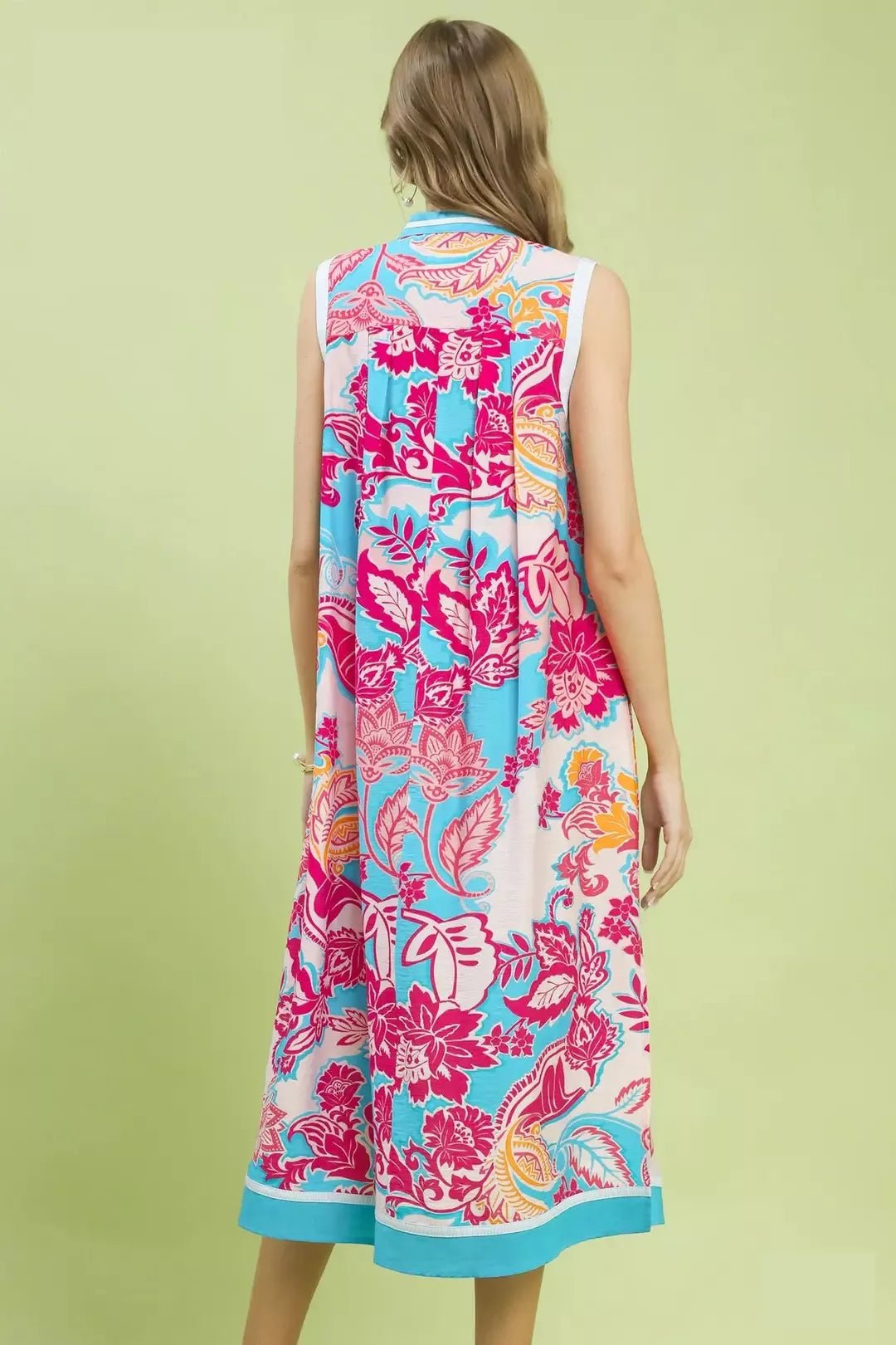 Umgee Floral Sleeveless Midi Dress with Side Pockets - Bitsy Gypsy Boutique