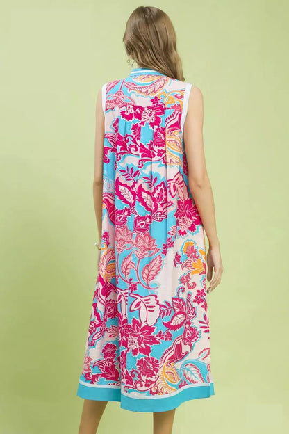 Umgee Floral Sleeveless Midi Dress with Side Pockets - Bitsy Gypsy Boutique