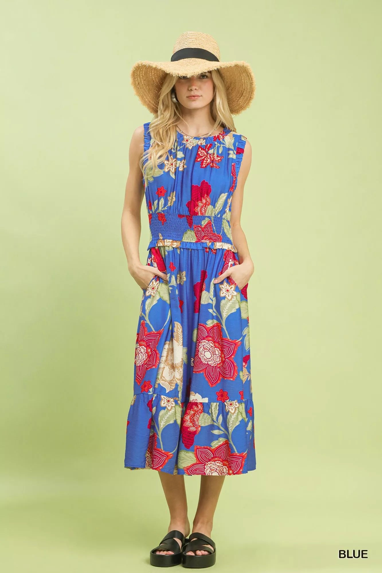 Umgee Floral Smocked Midi Dress - Bitsy Gypsy Boutique