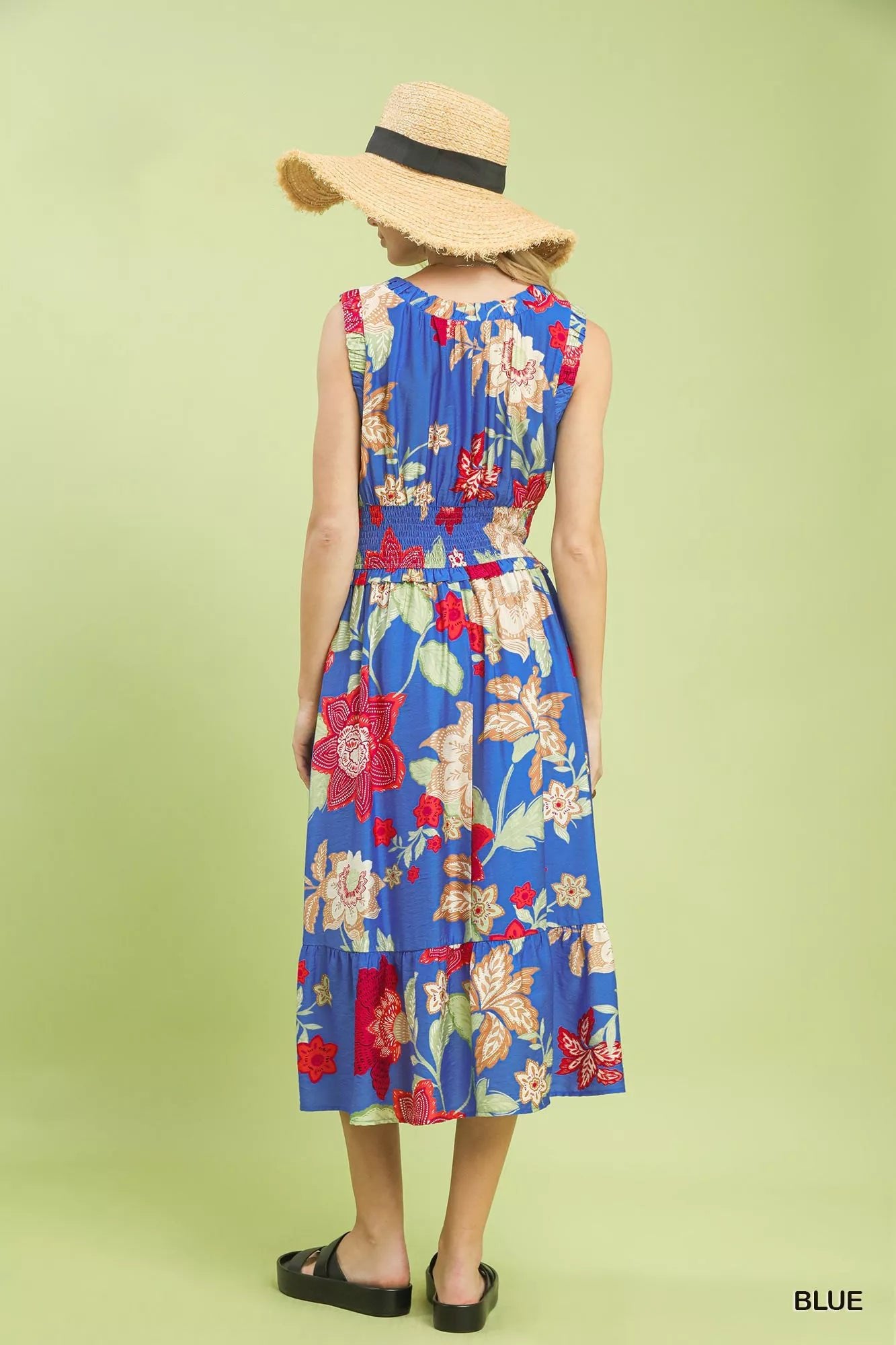 Umgee Floral Smocked Midi Dress - Bitsy Gypsy Boutique