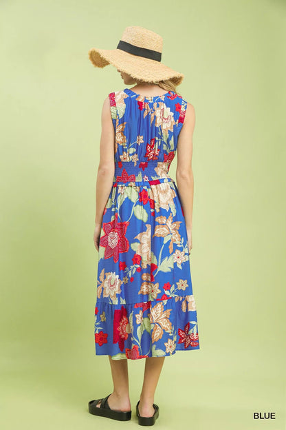 Umgee Floral Smocked Midi Dress - Bitsy Gypsy Boutique
