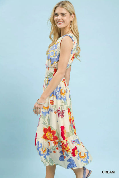 Umgee Floral Smocked Midi Dress - Bitsy Gypsy Boutique