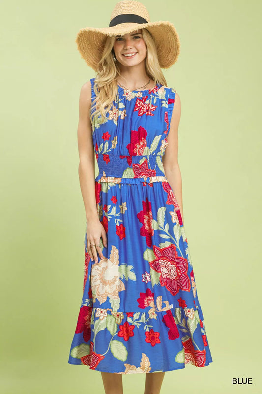Umgee Floral Smocked Midi Dress - Bitsy Gypsy Boutique