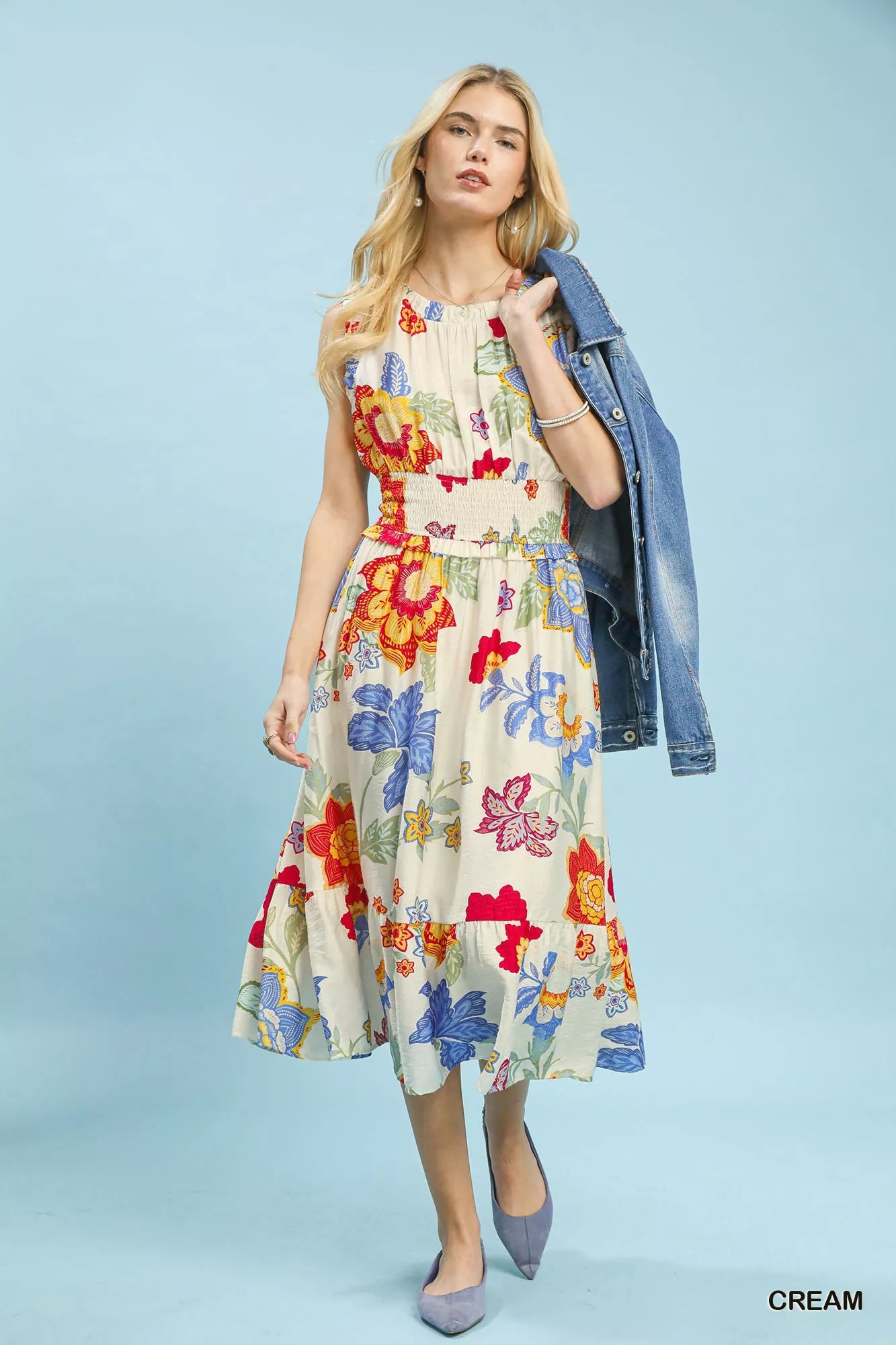 Umgee Floral Smocked Midi Dress - Bitsy Gypsy Boutique