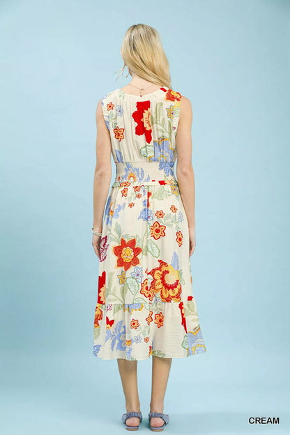 Umgee Floral Smocked Midi Dress - Bitsy Gypsy Boutique