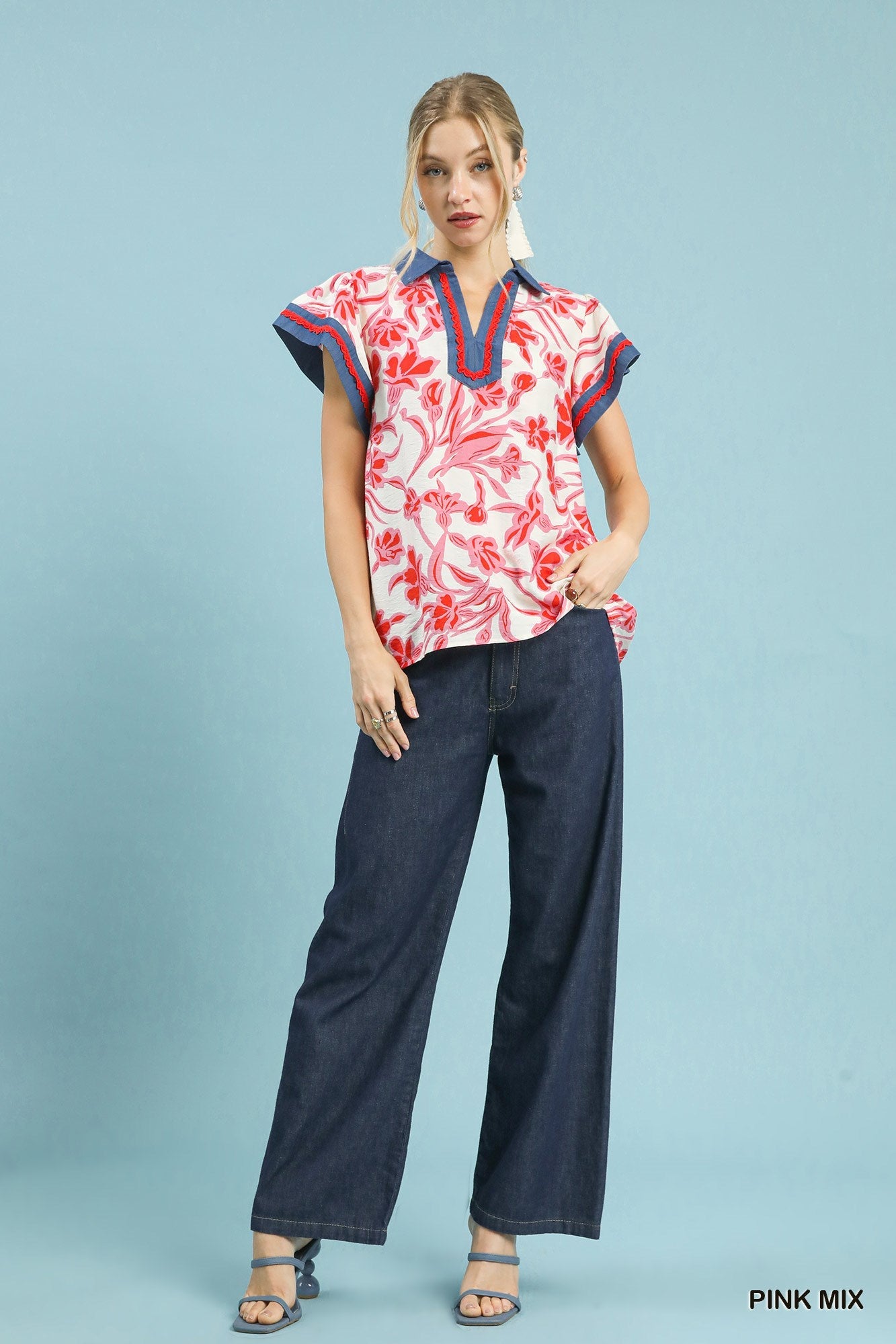 Umgee Floral Split Neck Top - Bitsy Gypsy Boutique