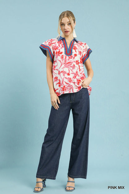 Umgee Floral Split Neck Top - Bitsy Gypsy Boutique