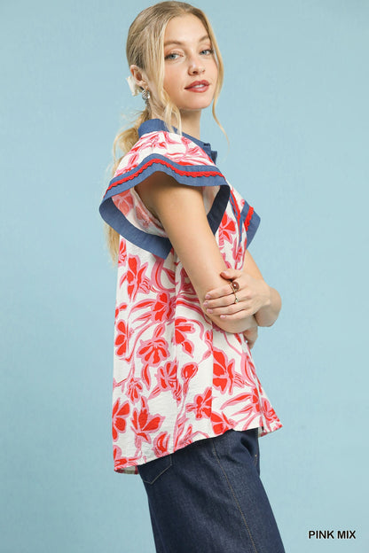 Umgee Floral Split Neck Top - Bitsy Gypsy Boutique