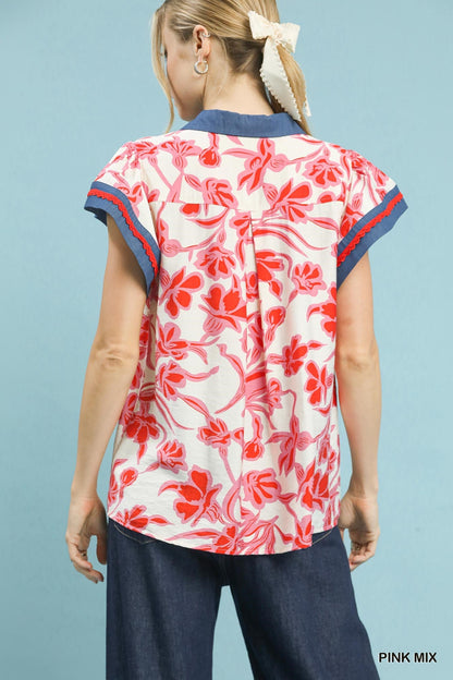 Umgee Floral Split Neck Top - Bitsy Gypsy Boutique
