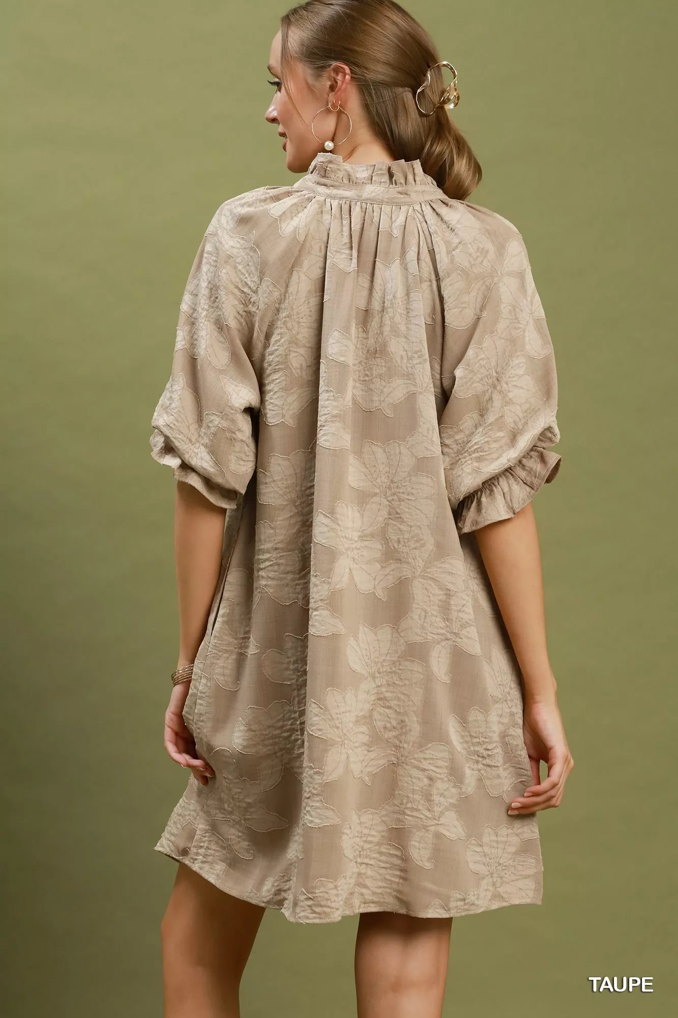 Umgee Floral Textured Jacqaurd V-Neck Dress - Bitsy Gypsy Boutique