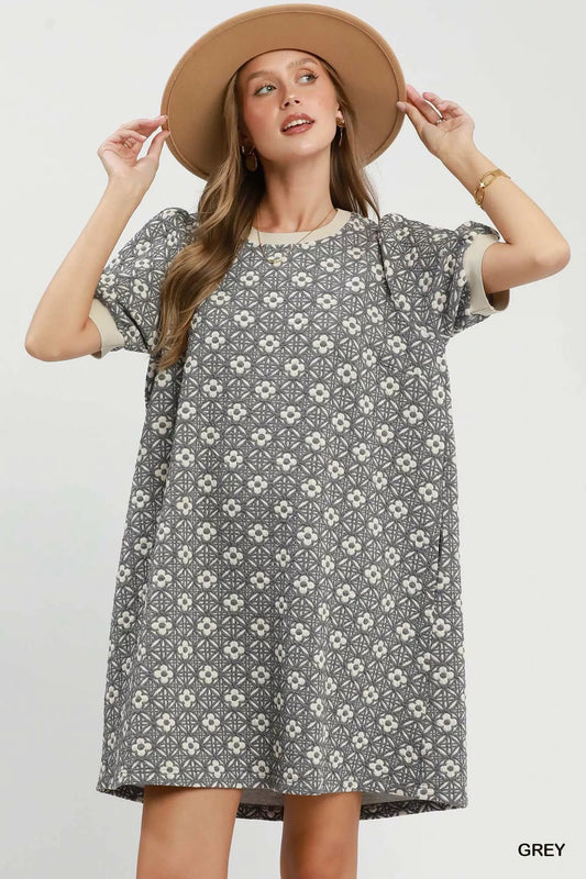 Umgee Floral Textured Puff Sleeve Mini Dress - Bitsy Gypsy Boutique