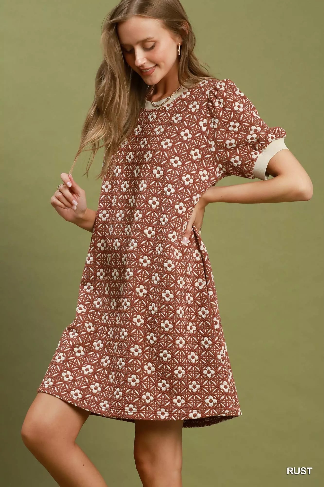 Umgee Floral Textured Puff Sleeve Mini Dress - Bitsy Gypsy Boutique
