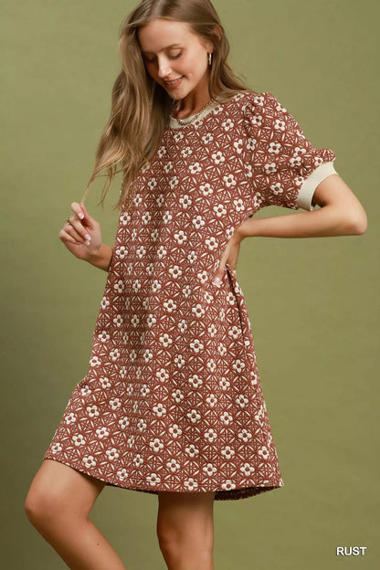 Umgee Floral Textured Puff Sleeve Mini Dress - Bitsy Gypsy Boutique