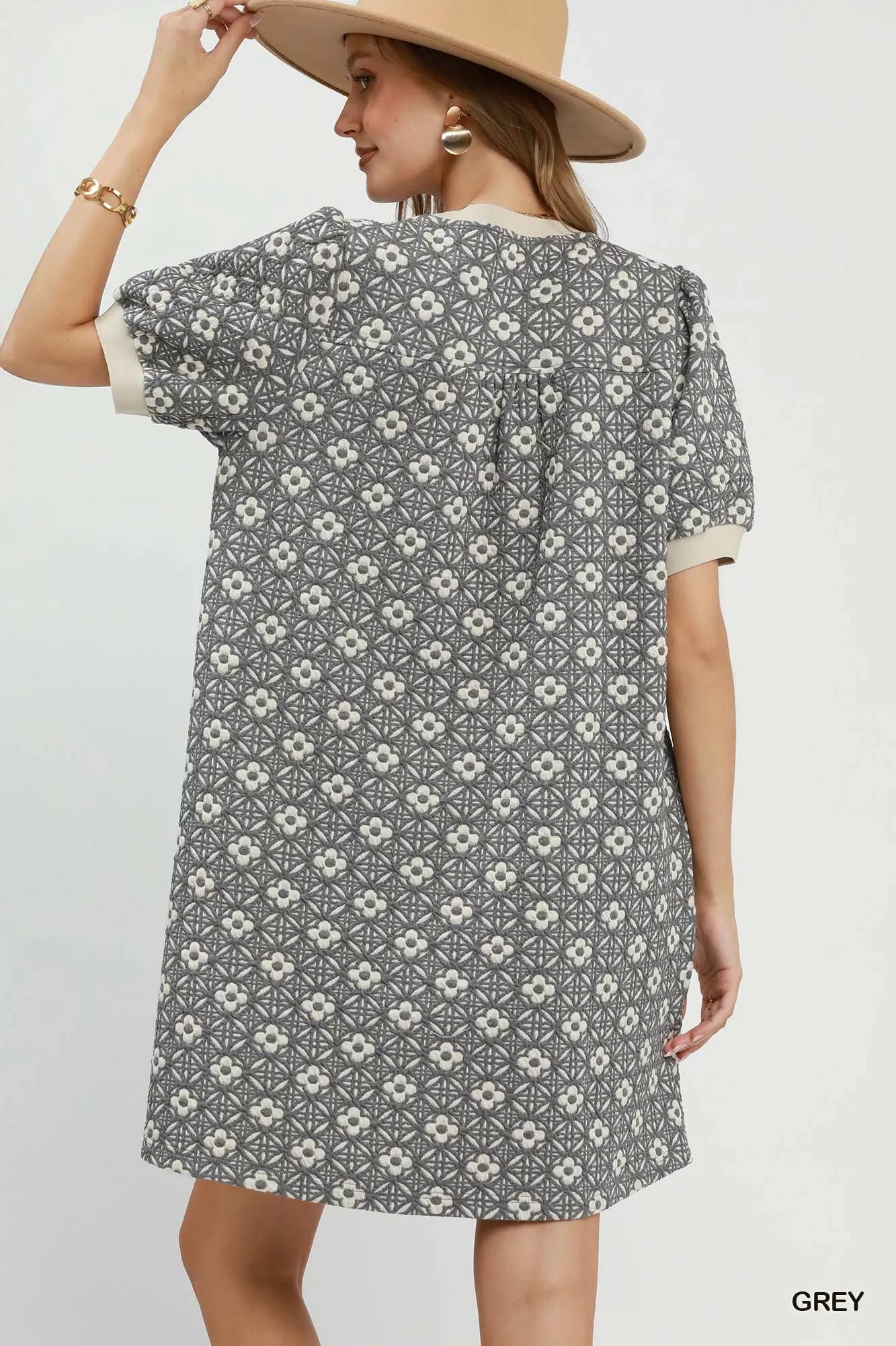 Umgee Floral Textured Puff Sleeve Mini Dress - Bitsy Gypsy Boutique