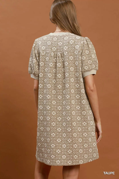 Umgee Floral Textured Puff Sleeve Mini Dress - Bitsy Gypsy Boutique
