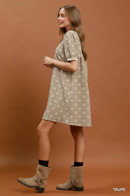 Umgee Floral Textured Puff Sleeve Mini Dress - Bitsy Gypsy Boutique