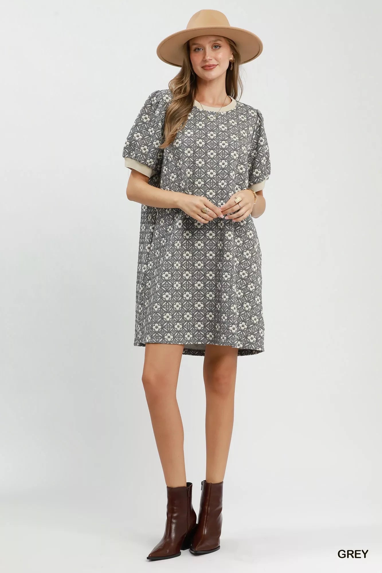 Umgee Floral Textured Puff Sleeve Mini Dress - Bitsy Gypsy Boutique