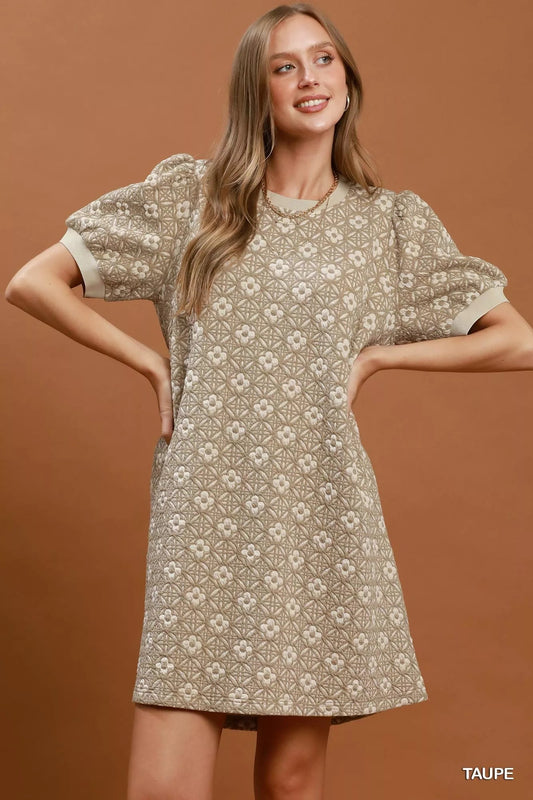 Umgee Floral Textured Puff Sleeve Mini Dress - Bitsy Gypsy Boutique