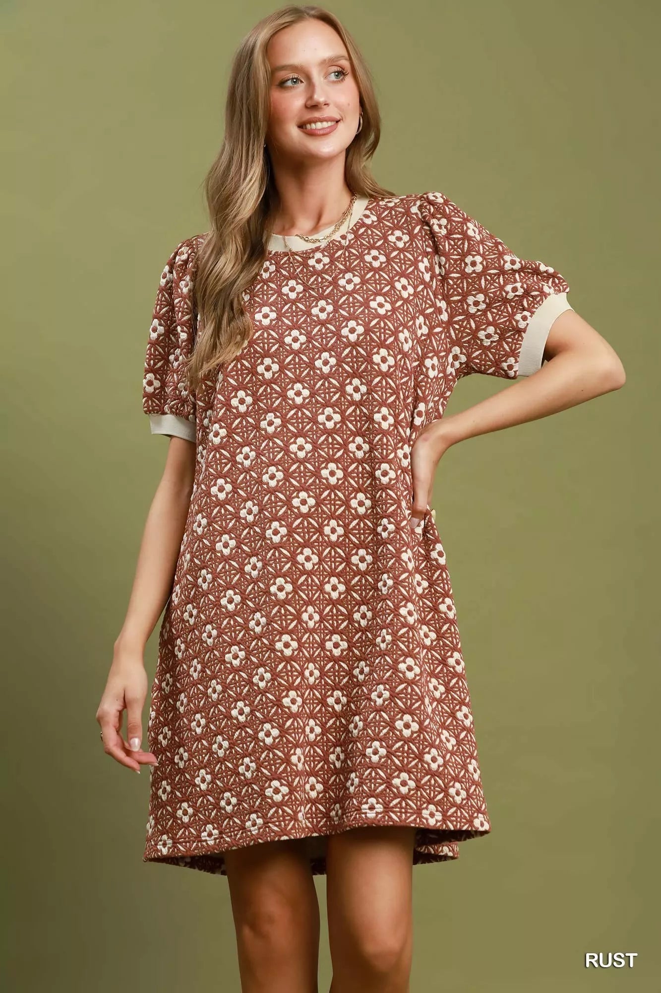 Umgee Floral Textured Puff Sleeve Mini Dress - Bitsy Gypsy Boutique