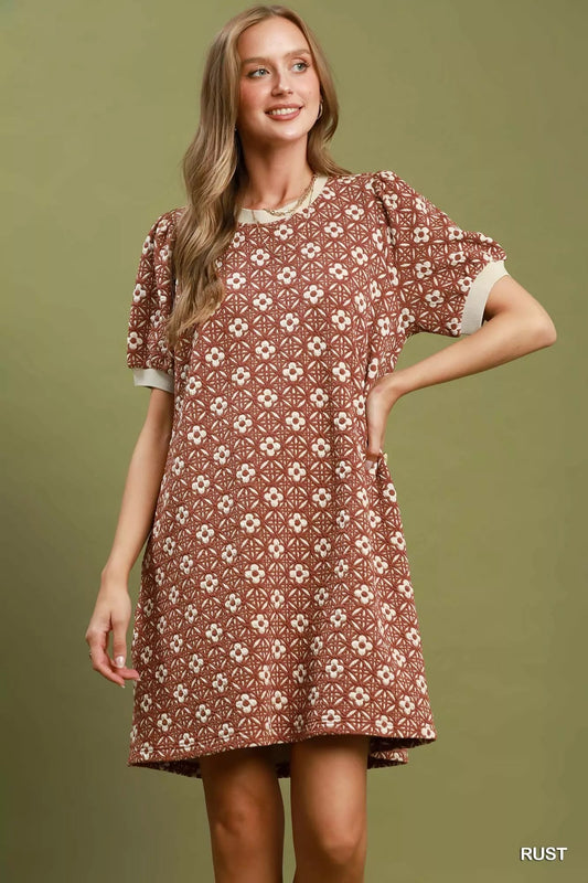 Umgee Floral Textured Puff Sleeve Mini Dress - Bitsy Gypsy Boutique