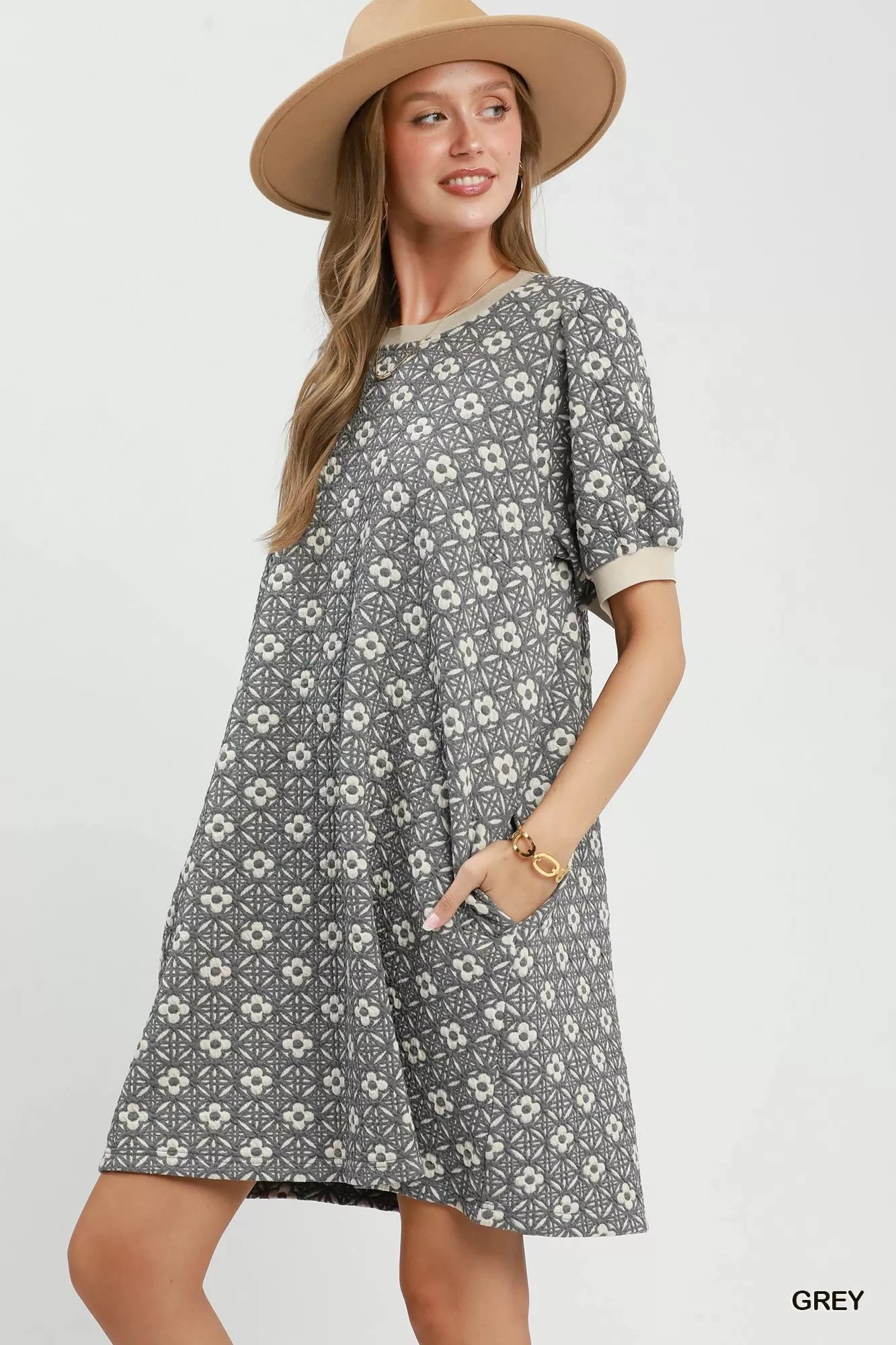 Umgee Floral Textured Puff Sleeve Mini Dress - Bitsy Gypsy Boutique