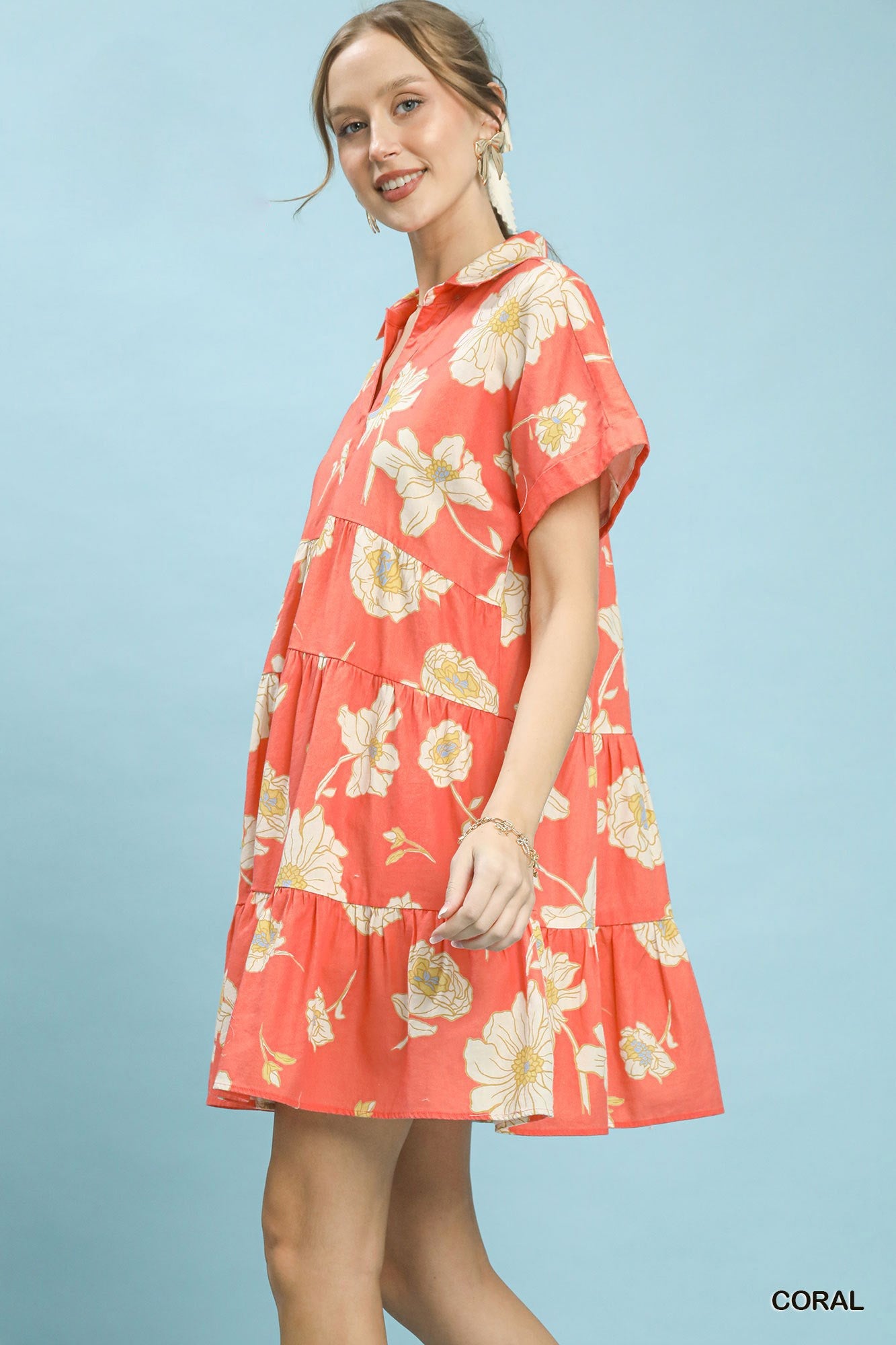 Umgee Floral Tiered Collared Babydoll Dress - Bitsy Gypsy Boutique