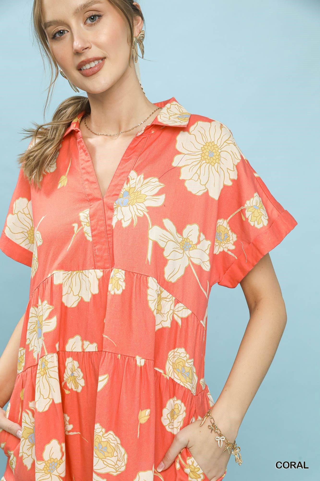 Umgee Floral Tiered Collared Babydoll Dress - Bitsy Gypsy Boutique