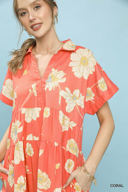Umgee Floral Tiered Collared Babydoll Dress - Bitsy Gypsy Boutique