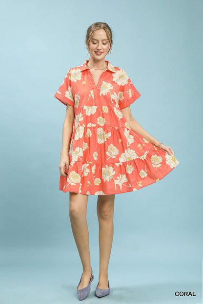 Umgee Floral Tiered Collared Babydoll Dress - Bitsy Gypsy Boutique