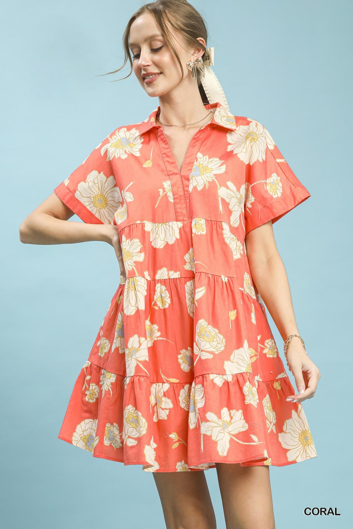 Umgee Floral Tiered Collared Babydoll Dress - Bitsy Gypsy Boutique