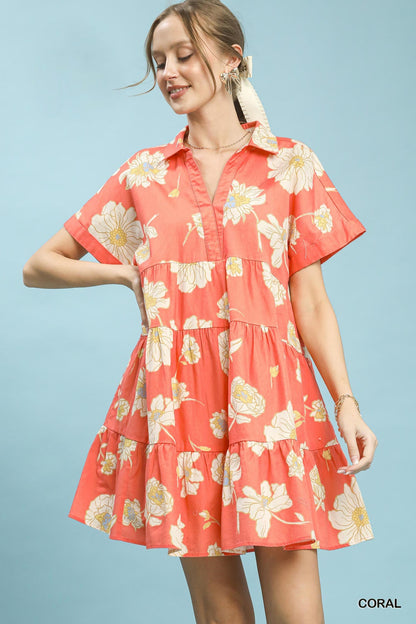 Umgee Floral Tiered Collared Babydoll Dress - Bitsy Gypsy Boutique