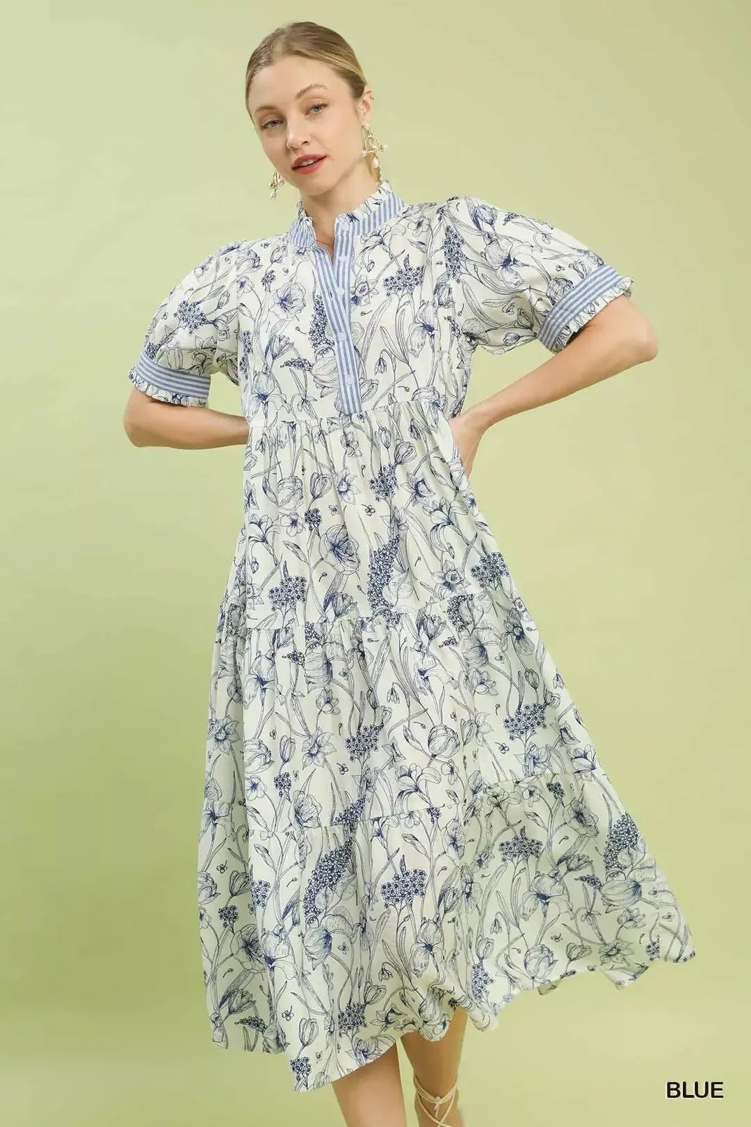 Umgee Floral Tiered Midi Dress with Ruffle Trim - Bitsy Gypsy Boutique
