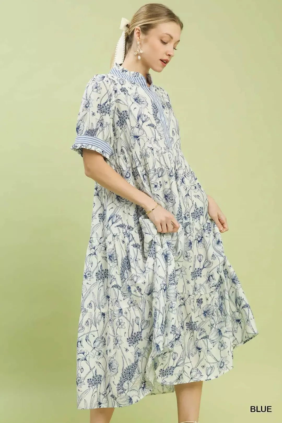Umgee Floral Tiered Midi Dress with Ruffle Trim - Bitsy Gypsy Boutique