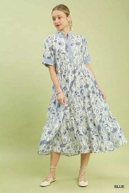 Umgee Floral Tiered Midi Dress with Ruffle Trim - Bitsy Gypsy Boutique