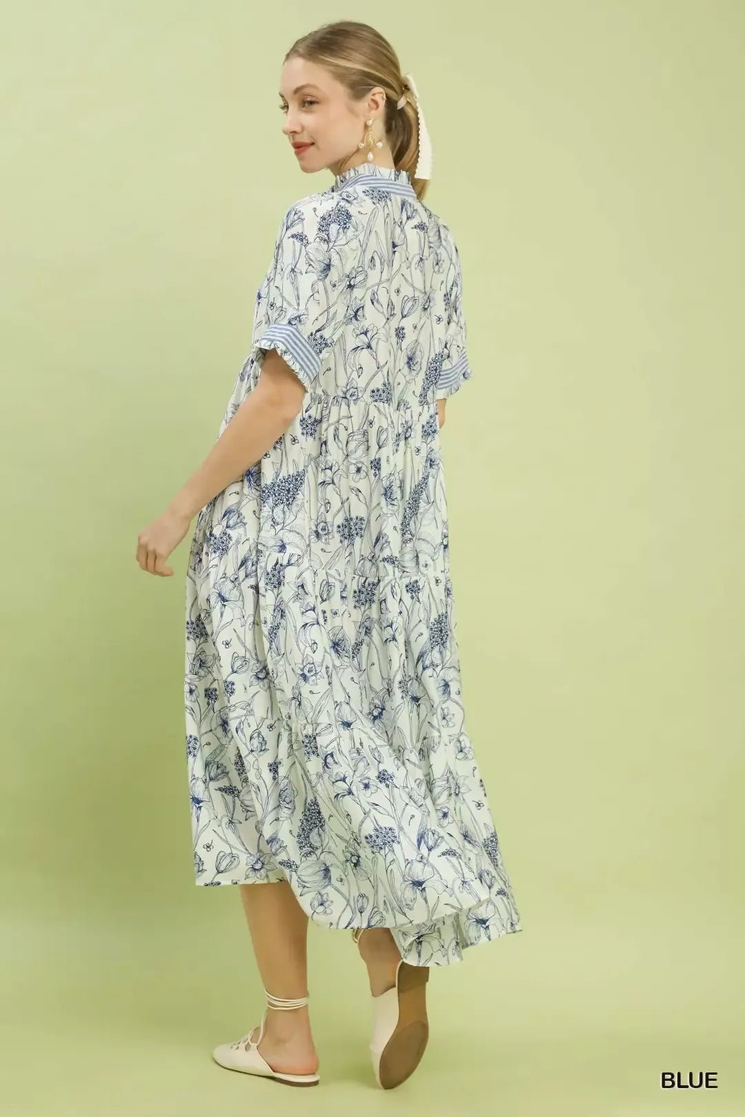 Umgee Floral Tiered Midi Dress with Ruffle Trim - Bitsy Gypsy Boutique