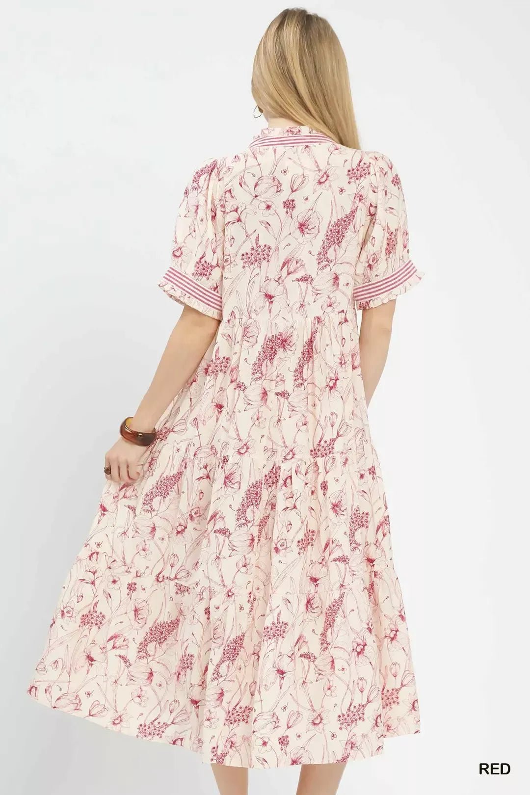 Umgee Floral Tiered Midi Dress with Ruffle Trim - Bitsy Gypsy Boutique