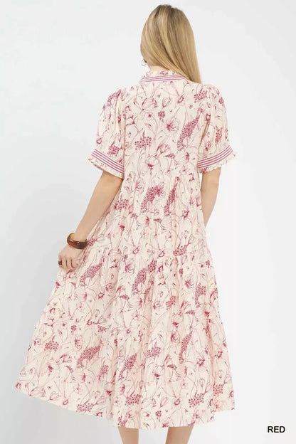 Umgee Floral Tiered Midi Dress with Ruffle Trim - Bitsy Gypsy Boutique