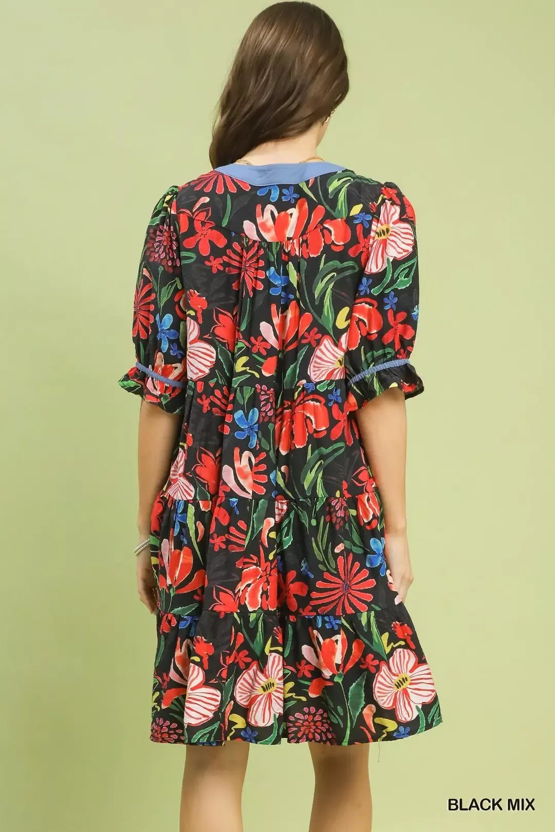 Umgee Floral Tiered Puff Sleeve Dress - Bitsy Gypsy Boutique