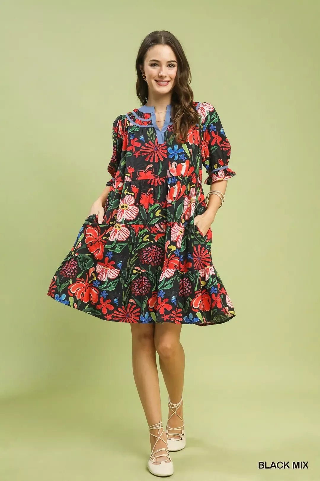 Umgee Floral Tiered Puff Sleeve Dress - Bitsy Gypsy Boutique