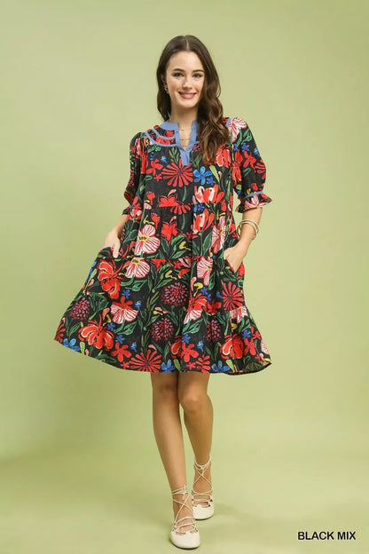 Umgee Floral Tiered Puff Sleeve Dress - Bitsy Gypsy Boutique
