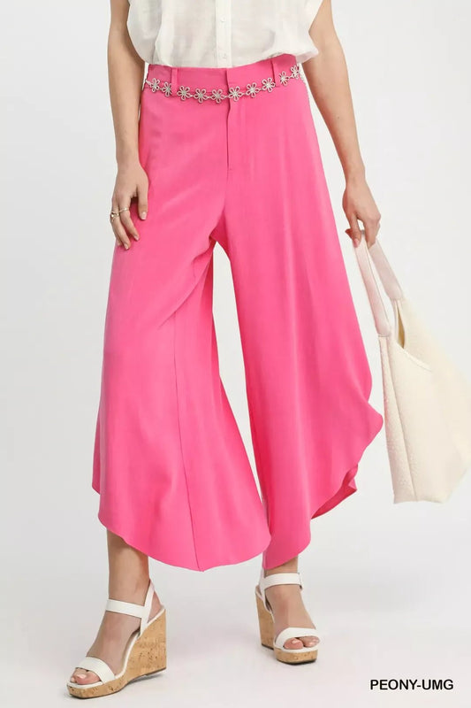 Umgee Flowy Asymmetrical Hem Wide Leg Pants - Bitsy Gypsy Boutique